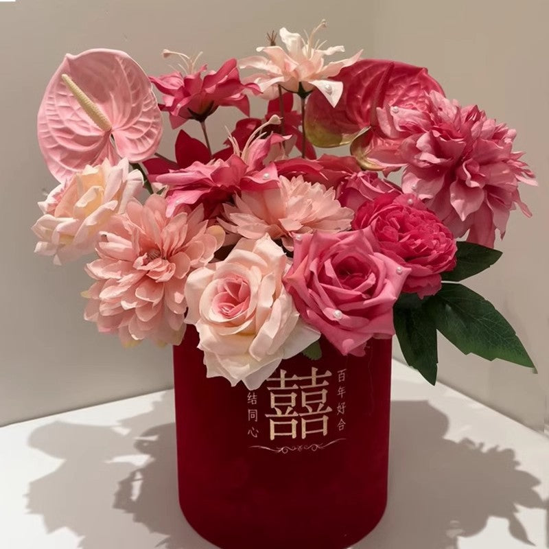 Stunning Faux Floral Wedding Room Decor - Beautifully Arranged Artificial Flowers in Embrace Bucket for Bedroom and Wedding Celebration