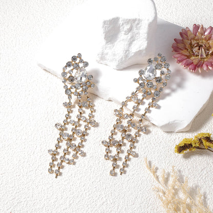 Exquisite Luxe Design: Geometric Tassel Waterfall Statement Earrings with Stunning Rhinestone Accents for Fashion-Forward Women