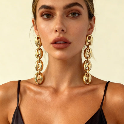 Chic Minimalist CCB Geometric Pig Snout Long Drop Earrings – Versatile, High-End Feel, Perfect for Casual Outfits