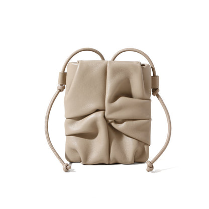 Elegant Spring Summer Genuine Leather Wrinkled Crossbody Bag for Women Unique Mini Design Minimalist Grain Cowhide Shoulder Bag