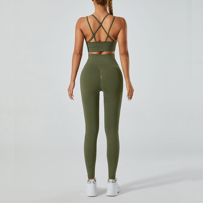 Yoga Outfit Set Beautiful Back Yoga Tank Top with High Waisted Fitness Leggings for Outdoor Sports Active Lifestyle