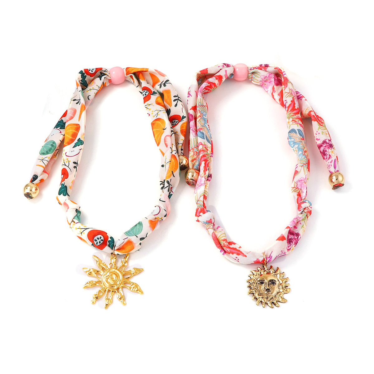 Stylish  Colorful Silk Scarf Necklace with Unique Alloy Sunflower Pendant and Adjustable Drawstring for Effortless Elegance