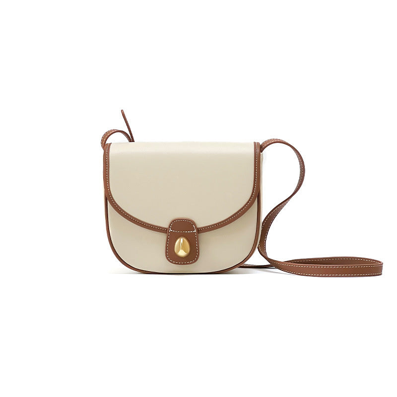 Chic Two Tone Genuine Leather Crossbody Bag Summer Ready Korean Style Saddle Bag for Women