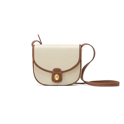 Chic Two Tone Genuine Leather Crossbody Bag Summer Ready Korean Style Saddle Bag for Women