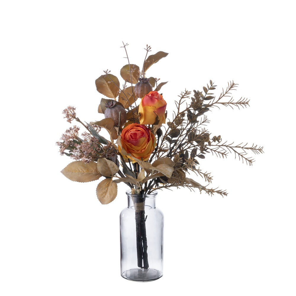 Artificial Rose Bouquet – Realistic Dried Floral Arrangement for Home Decor, Wedding Handheld Display, and Wall Hanging – CF01278