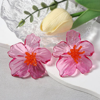 Exaggerated Personality Acrylic Transparent Flower Stud Earrings - Versatile Style for Chic Street Photography and Everyday Elegance