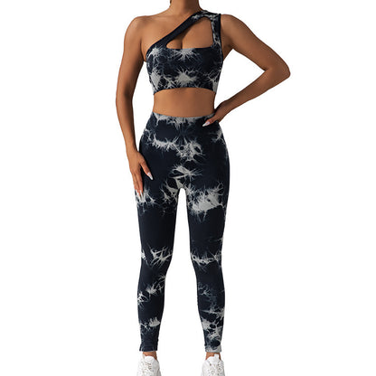 Seamless Tie Dye Yoga Set for Women High Waist Butt Lifting Stretchy Sportswear with Built In Padding for Running and Fitness