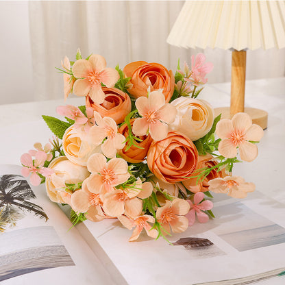 Elegant Faux Flowers for Living Room Decor - Butterfly Peony & Camellia Buds, Korean-Style Bridal Bouquets with Realistic Roses