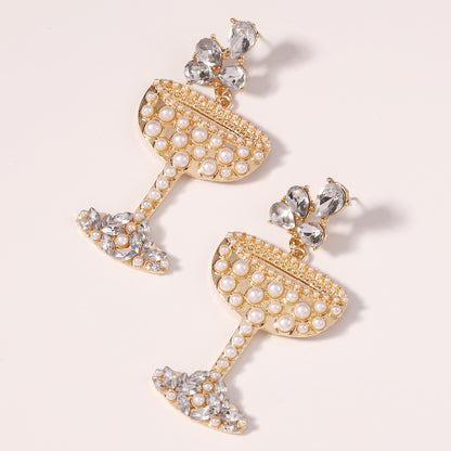 Trendy Statement Alloy Pearl-Like Earrings with Sparkling Rhinestone Accents - Ideal Versatile Fashion Jewelry for Women