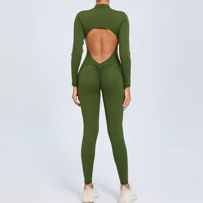 Zip Up Long Sleeve Yoga Jumpsuit for Women and Functional Fitness Bodysuit with Leggings for Gym Workouts