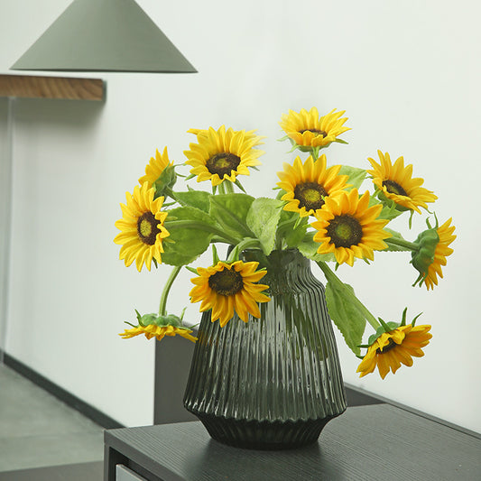 Elegant Single Stem Artificial Sunflower - Realistic PU Feel Sunflower Decoration for European-Inspired Living Rooms and Hotel Arrangements