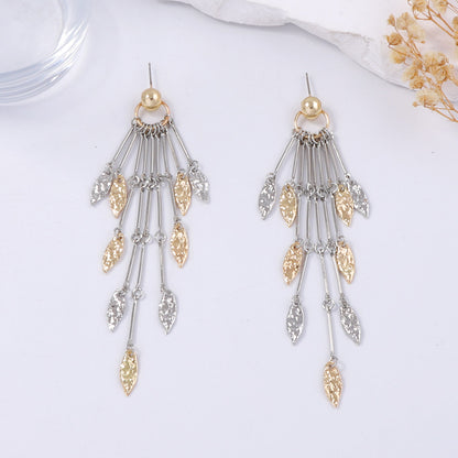 Chic Luxury Long Metal Tassel Earrings with Geometric Leaf Design - Versatile and Elegant Statement Pieces for Women