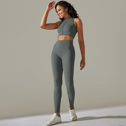 Seamless Ribbed Double Zipper High Waisted Peach Butt Workout Set for Women Ultra Comfy and Activewear for Gym Everyday Wear