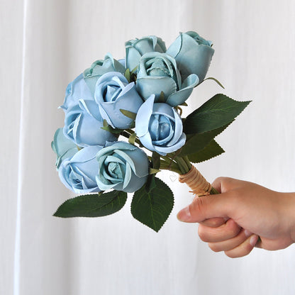 Stunning Hand-Tied Bouquet for Weddings: 12-Head Faux Rose Bridesmaid Floral Arrangement with Rolled Petals - Perfect for Wedding Events and Decorations