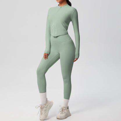 High Waisted Tight Yoga Pants and Long Sleeve Zip Jacket Set Sculpting Sportswear for Comfort and Performance