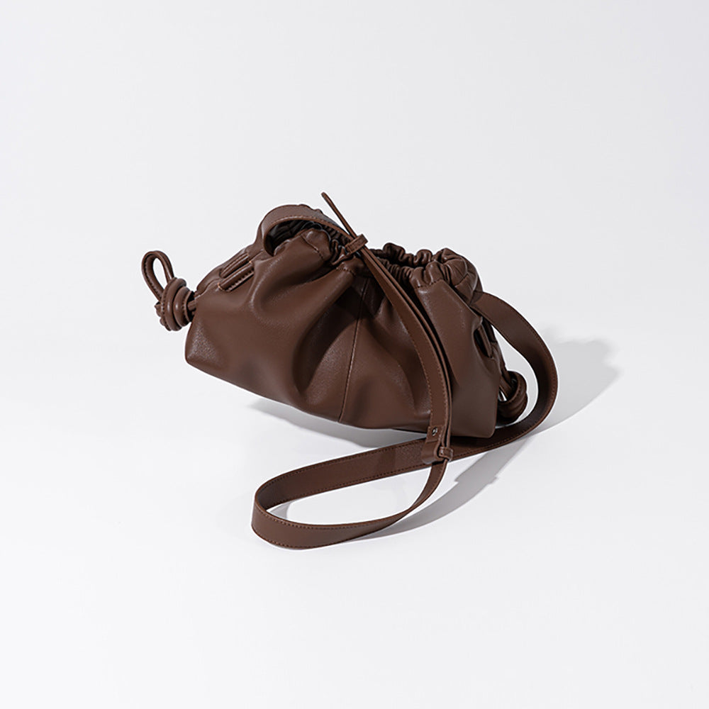 Genuine Leather Women's Wrinkled Cloud Bag Chic Korean Inspired Fashion for Casual Wear Shoulder and Crossbody Options