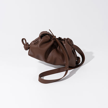 Genuine Leather Women's Wrinkled Cloud Bag Chic Korean Inspired Fashion for Casual Wear Shoulder and Crossbody Options