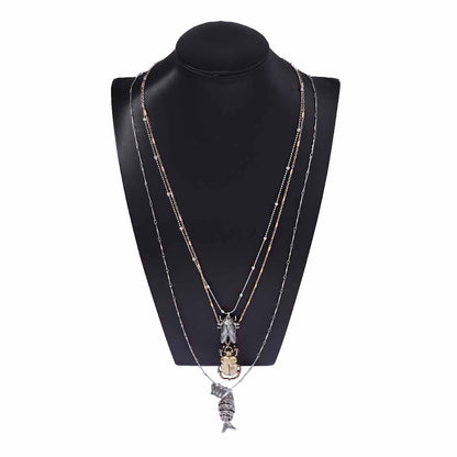 Unique Animal-Inspired Insect Alloy Beetle Cicada Fish Pendant Necklace – Multi-Layered Design Perfect for Any Occasion