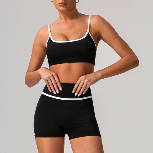 Quick Dry High Waist Women's Sports Set Color Blocked Back Tight Fitting Yoga Outfit for Running and Fitness