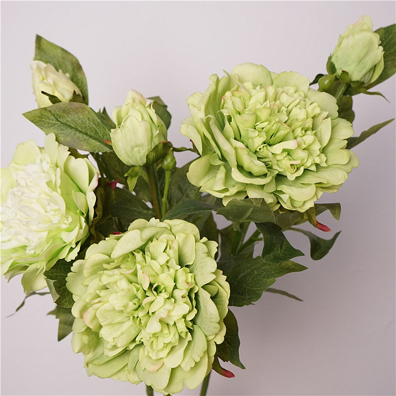 Lifelike Green Peony Artificial Flowers - Moisture-Enhancing Touch, Perfect for Indoor Dining Table Arrangements, Staging, and Photography Props