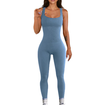 Seamless Stretchy High Waisted Butt Lifting Ribbed Jumpsuit for Yoga Fitness and Active Lifestyle