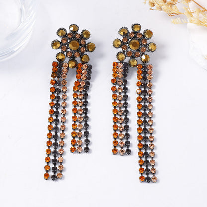 Exquisite Luxurious Stunning Alloy & Rhinestone Long Tassel Floral Drop Earrings for Women - Perfect for Any Occasion
