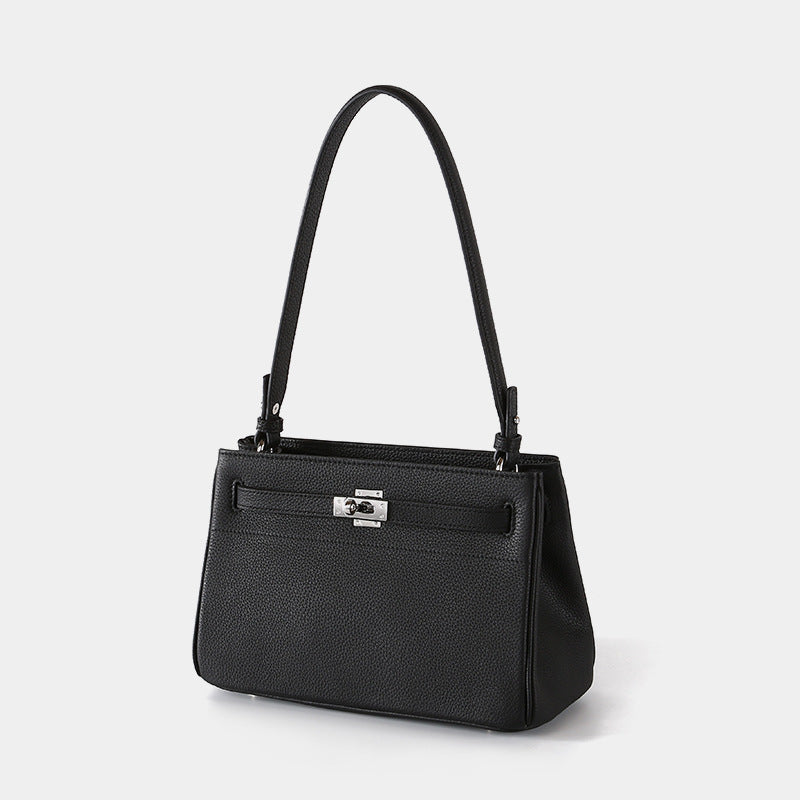 Luxurious Vintage Style Leather Tote Bag with Lock Closure Cowhide for Chic Commuting and Versatile Carrying Options