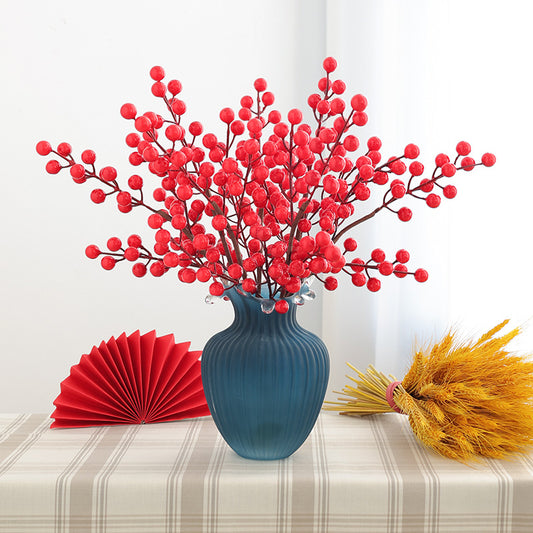 Realistic New Year Fortune Fruit Floral Arrangement Accessories - Perfect for Home Decor, Housewarming Gifts & Festive Celebrations with Faux Winterberry, Eucalyptus, and Red Berries