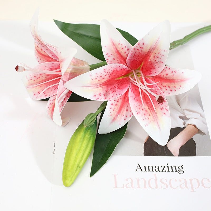 Stunning 2 Flower 1 Bud Artificial Lily Bouquet - Perfect for Wedding Decorations & Home Living Room Styling - Realistic Faux Floral Props for Photography