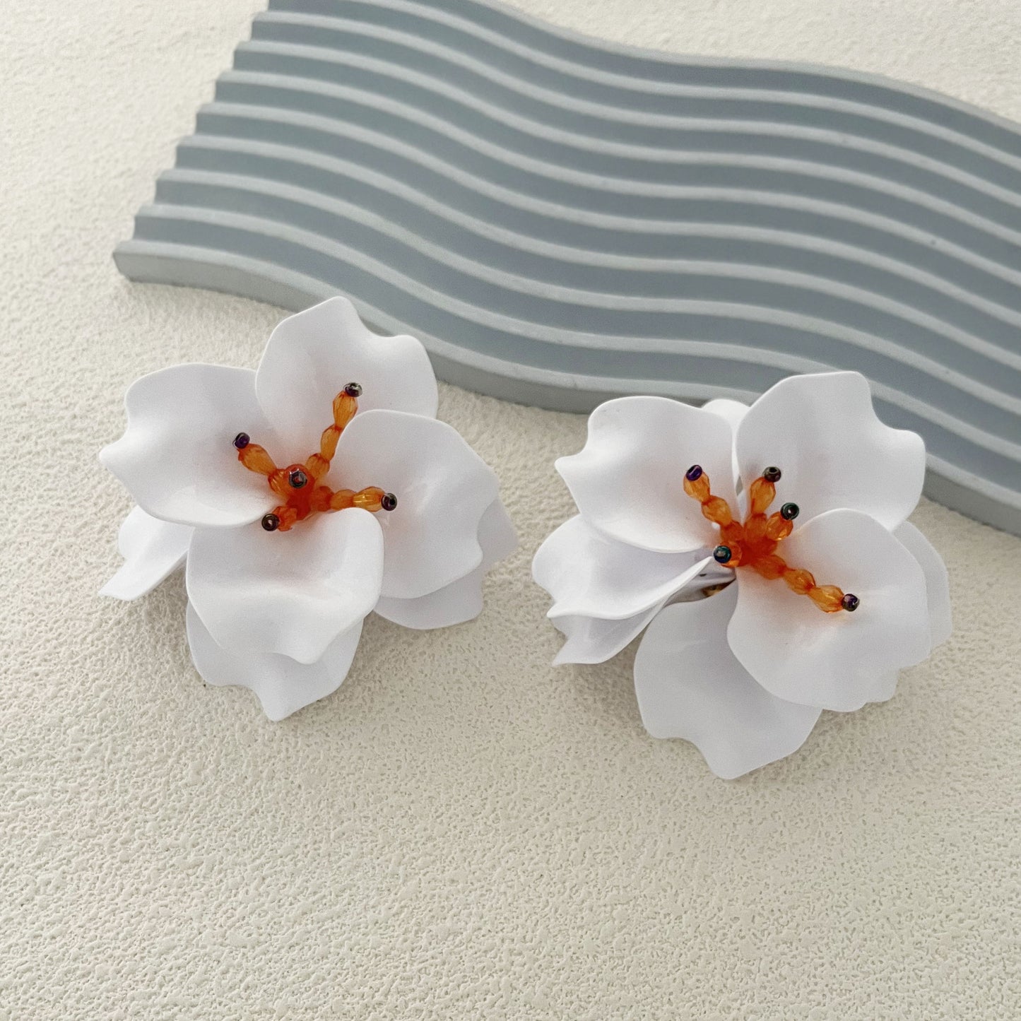 Exquisite Handcrafted White Multi-Layer Petal Statement Flower Earrings - Elegant and Versatile for Any Occasion