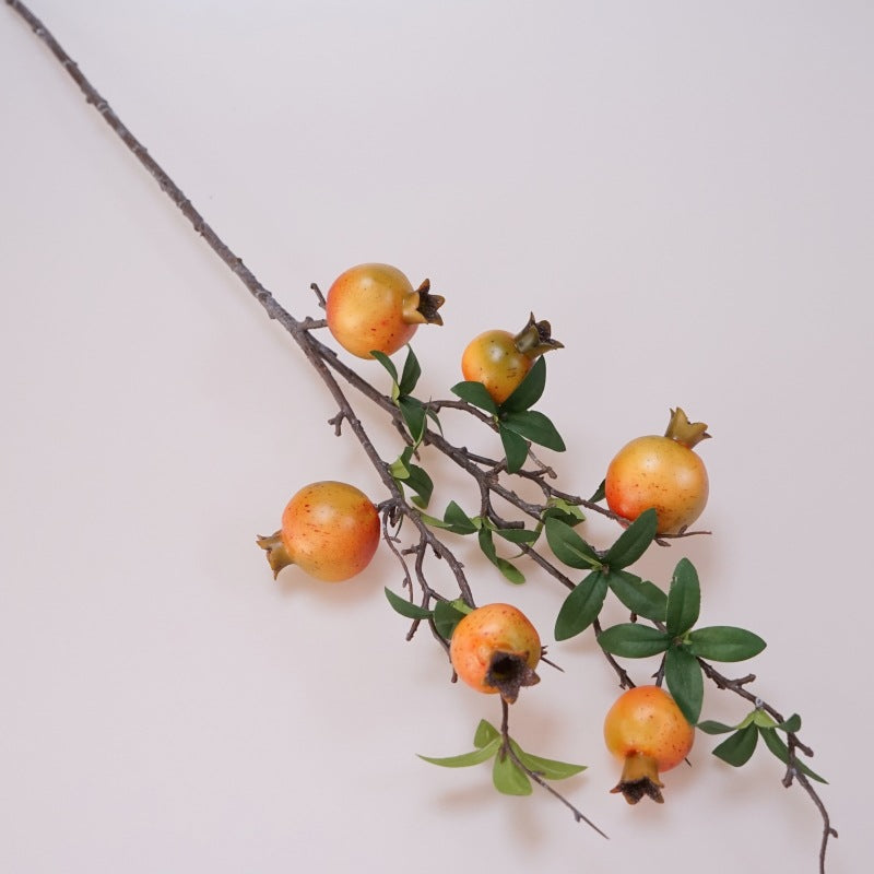 Realistic Pomegranate and Persimmon Decorative Fruit Arrangement with Artificial Citrus Flowers – Perfect for Living Room, Dining Table, and Entryway Decor