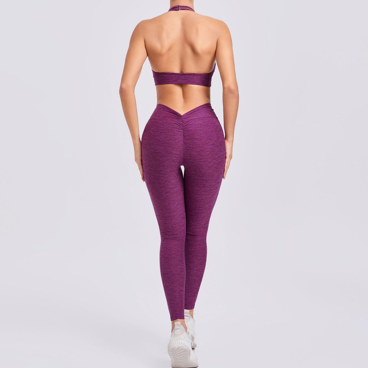 Fall Winter Yoga Outfit Set with Pockets V Waist Long Pants and Adjustable Neck Sports Bra for During Workouts