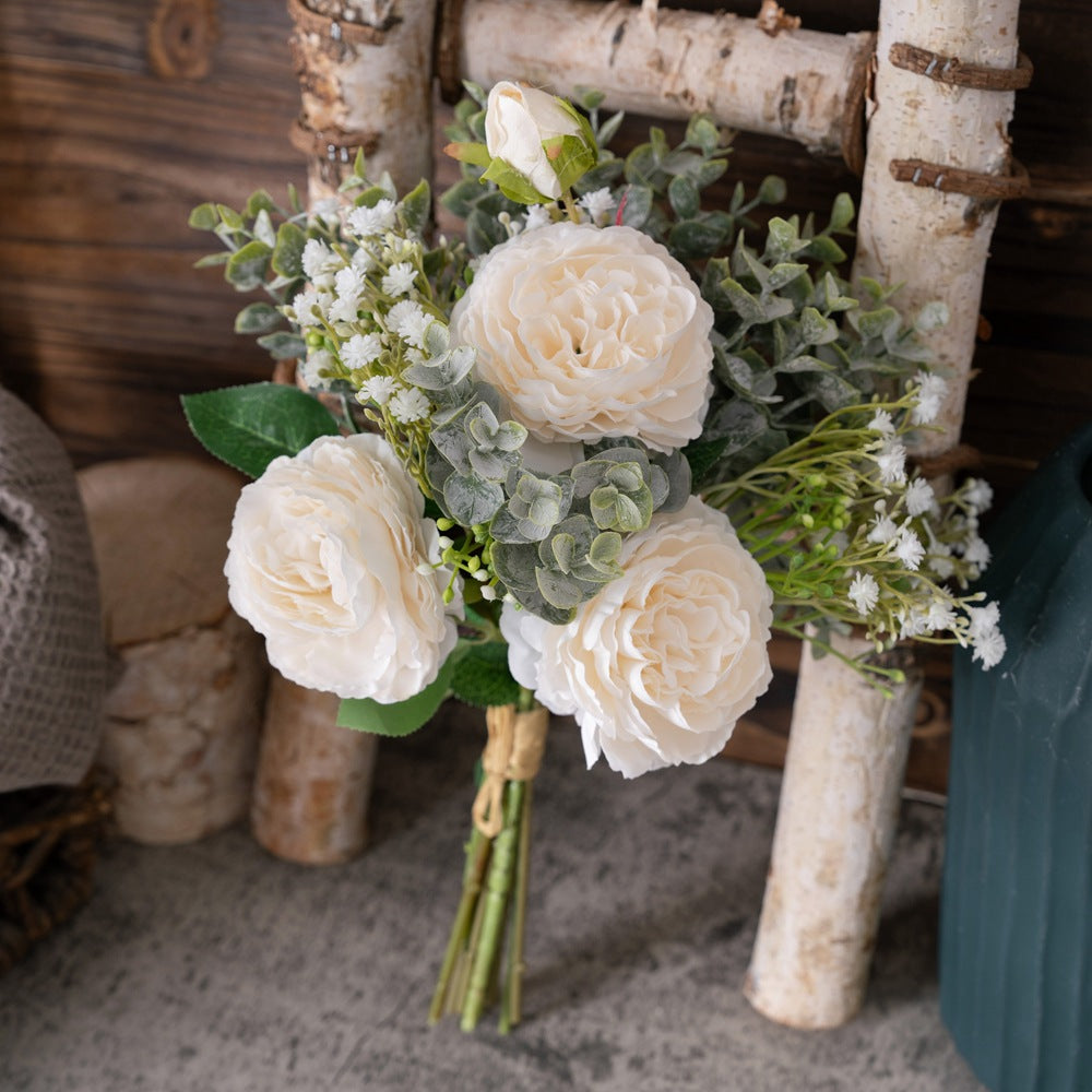 Elegant Imitation Peony and Eucalyptus Bouquet for Home Décor - Perfect for Weddings and Bouquets | CF01010