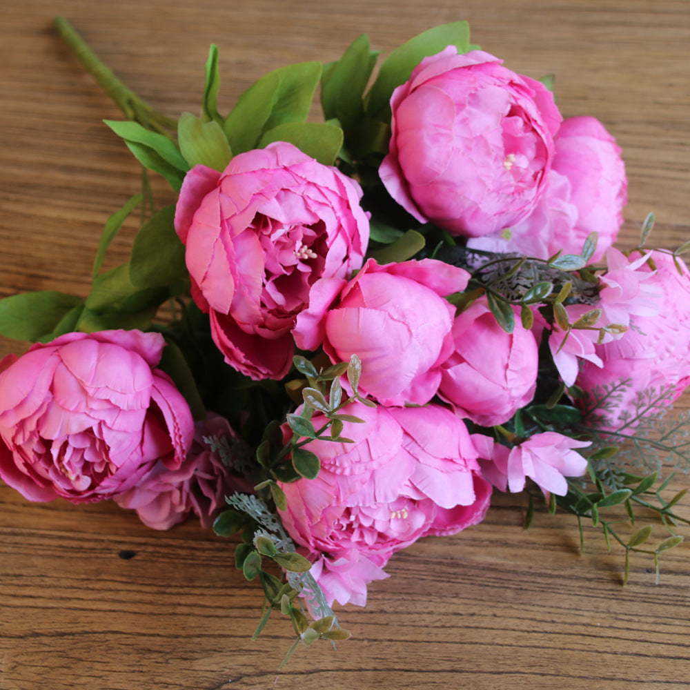 Realistic European Style 13-Head Foamed Peony Bridal Bouquet - Perfect for Weddings, Home Decor, and Floral Arrangements