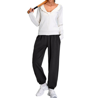 Women's Modal Loose Fit Sportswear Set with Airy Layer Hooded Jacket and Comfortable Fitness Outfit for Performance