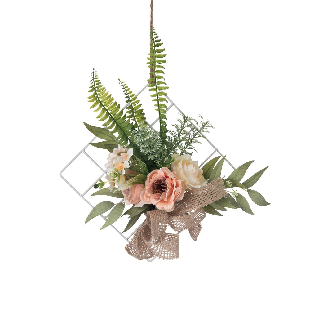 Charming Wooden Wall-Mounted Faux Floral Arrangement - Elegant Rose Bouquet Home Decor & Unique Wall Art Design (Model CF01149)