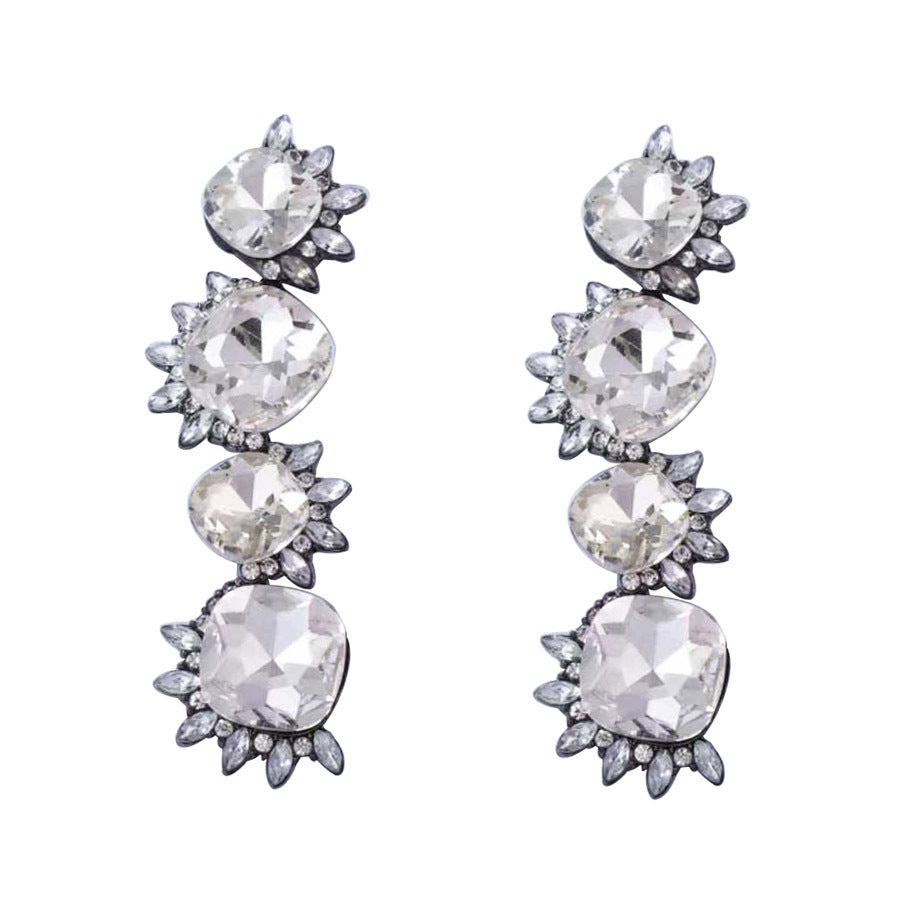 Dramatic Chic Geometric Alloy Zircon Stone Inlaid Square Dangle Earrings – Perfect for Parties and Special Events