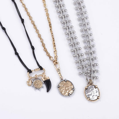Trendy Multi-Layer Geometric Alloy Badge Pendant Necklace - Cool Chic Style for Unique Fashion Statements