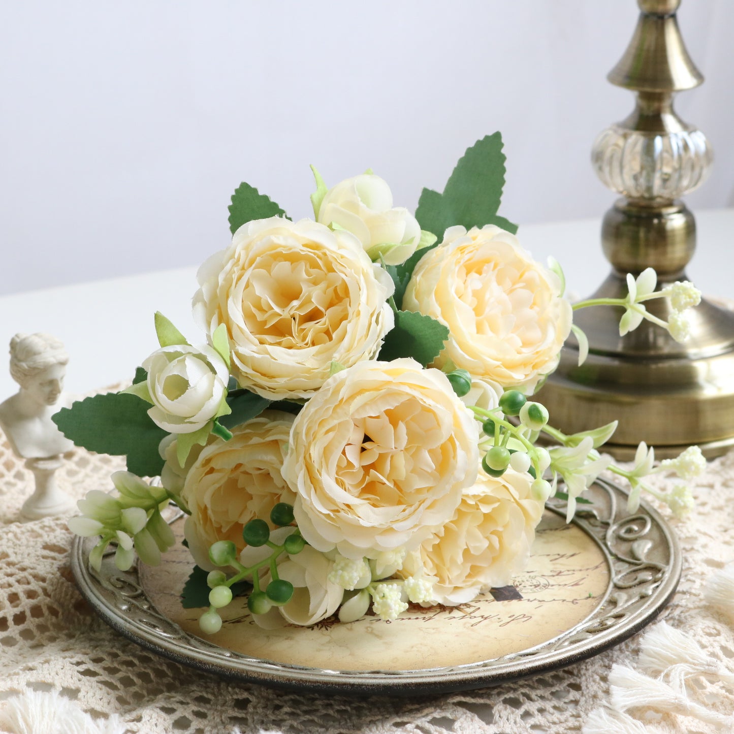 Realistic 5-Head Mini Rose Bouquet – Korean-Style Faux Peony and Persian Rose Arrangements for Home Decor and Wedding Enhancements