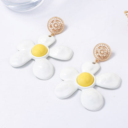 Elegant Oversized Floral Alloy Drop Earrings - Simple, Fresh, and Sweet Design for Versatile Sophistication