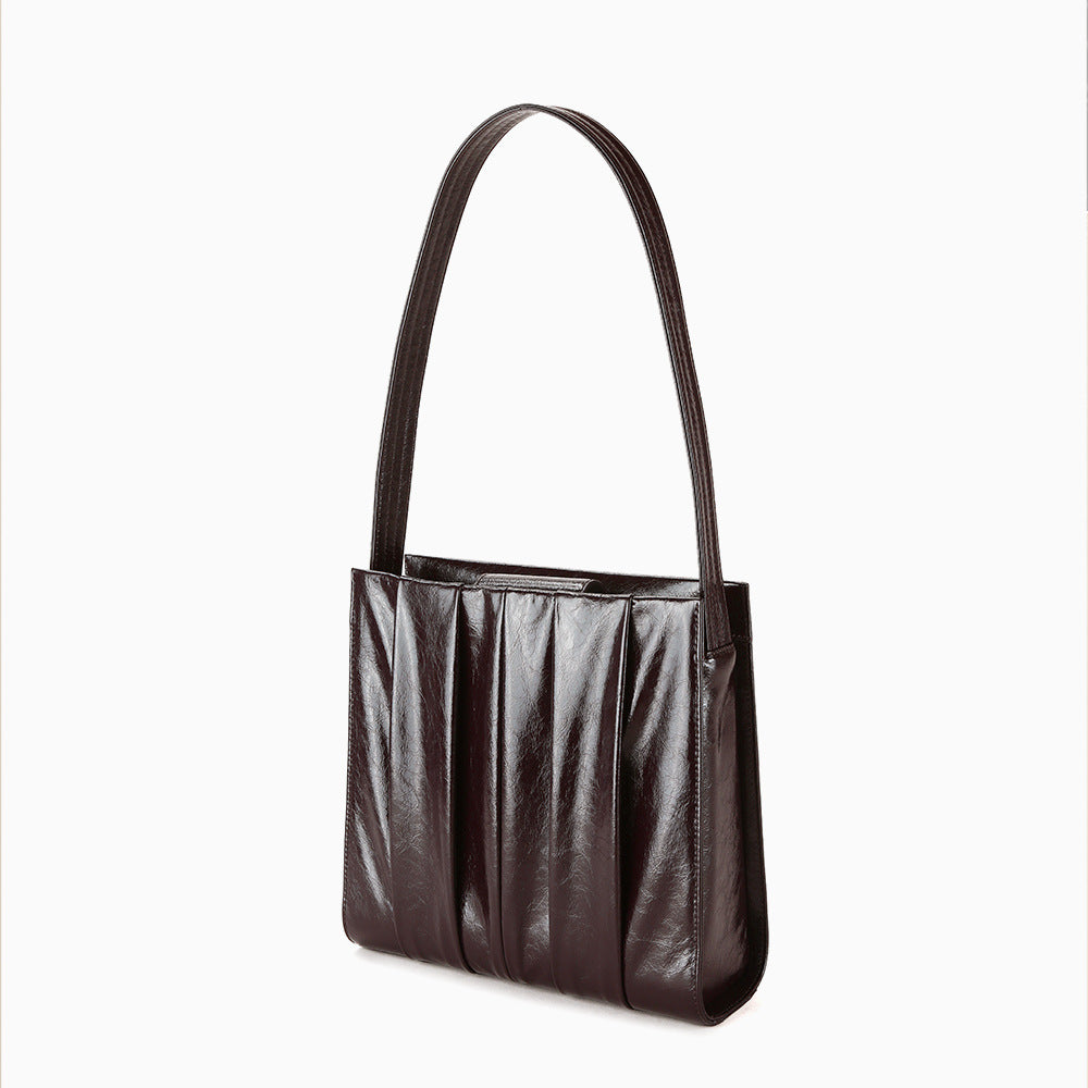 Versatile Crystal Oil Waxed Cowhide Tote Bag Urban Minimalist Genuine Leather Handbag for Commuting and Everyday Use