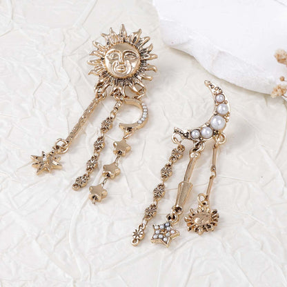 Bold and Unique Sun, Moon, and Star Tassel Earrings | Creative Geometric Universe Planet Jewelry for Women