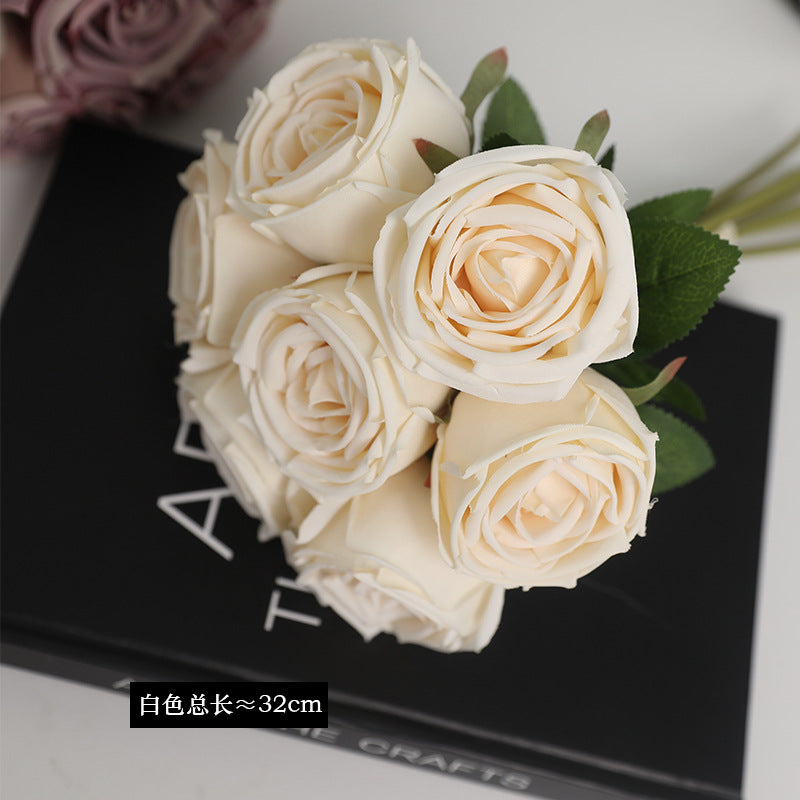 7-Head Royal Bride Rose Bouquet - Elegant Korean-Style Handheld Wedding Centerpiece Decoration with Multiple Bloom Roses for Hotel and Event Table Arrangements