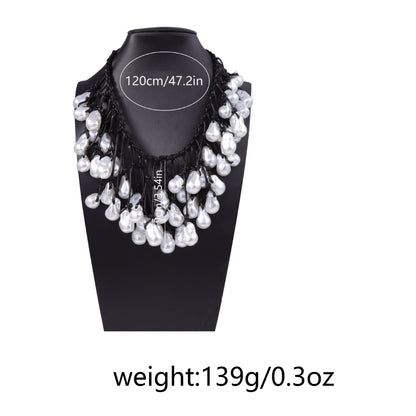 Handcrafted Baroque Style Knotted Necklace with Irregular Faux Pearl Pendant - Unique Statement Piece for Elegant Necklines