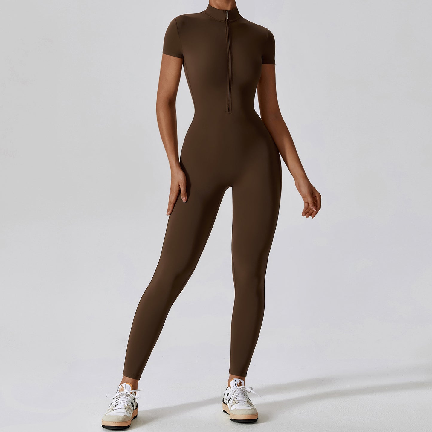 Women's Zip Up Short Sleeve Yoga Jumpsuit for Fitness and Outdoor Wear and Comfortable Bodysuit 8305