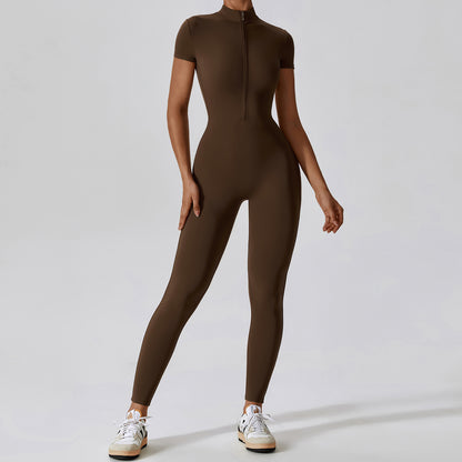 Zippered Short Sleeve Yoga Jumpsuit for Women for Fitness Gym and Everyday Wear High Performance Bodysuit 8305