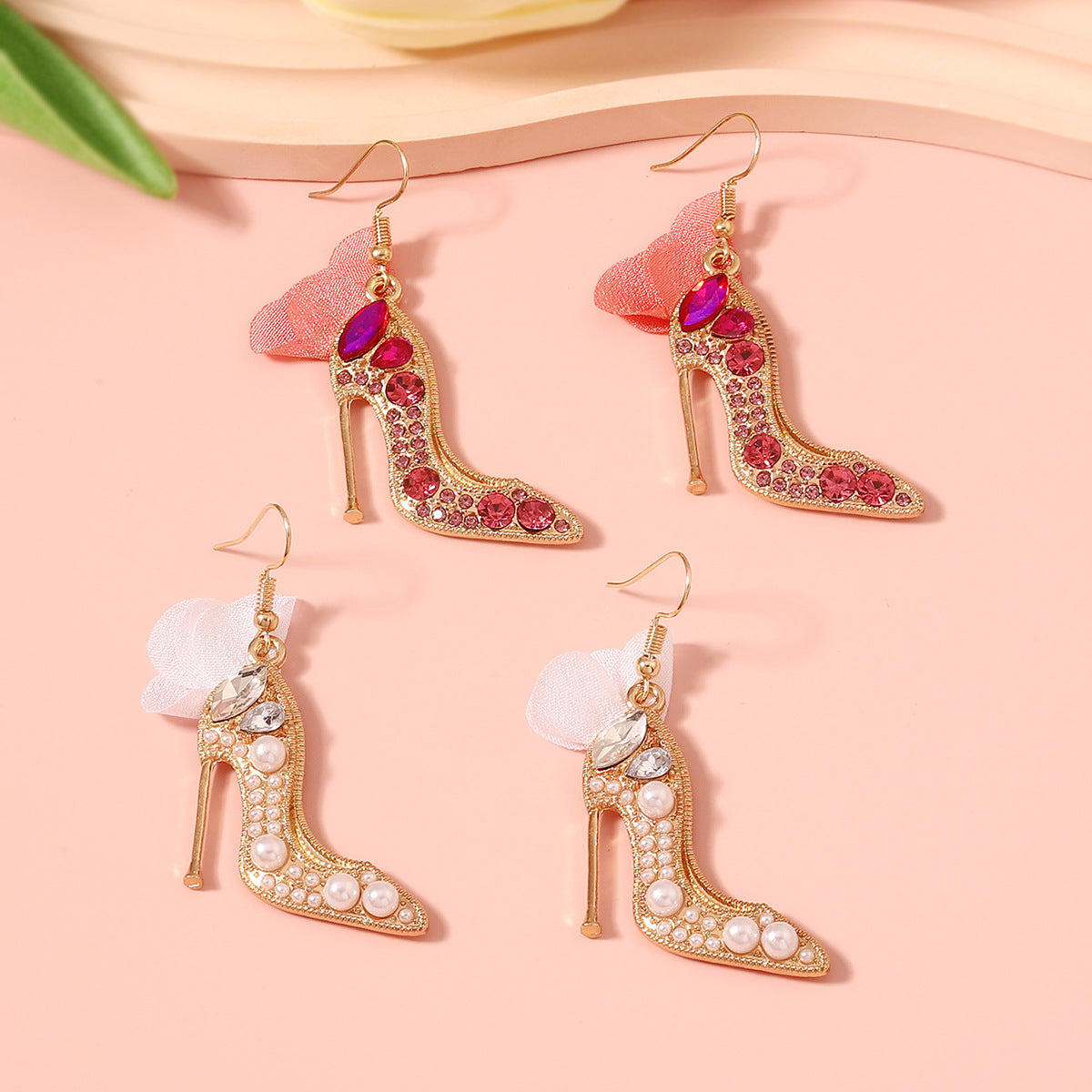 Trendy Personality Cartoon Crystal Shoes Alloy Rhinestone Fabric Earrings - Unique Creative Design for a Stylish Look