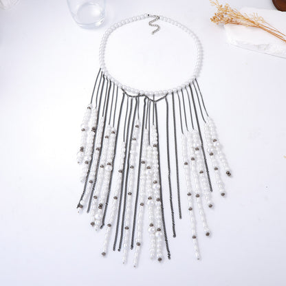 Elegant Bohemian Luxe Statement Necklace with Layered Pearl-Effect Cascade Pendants – Perfect for Glamorous Occasions