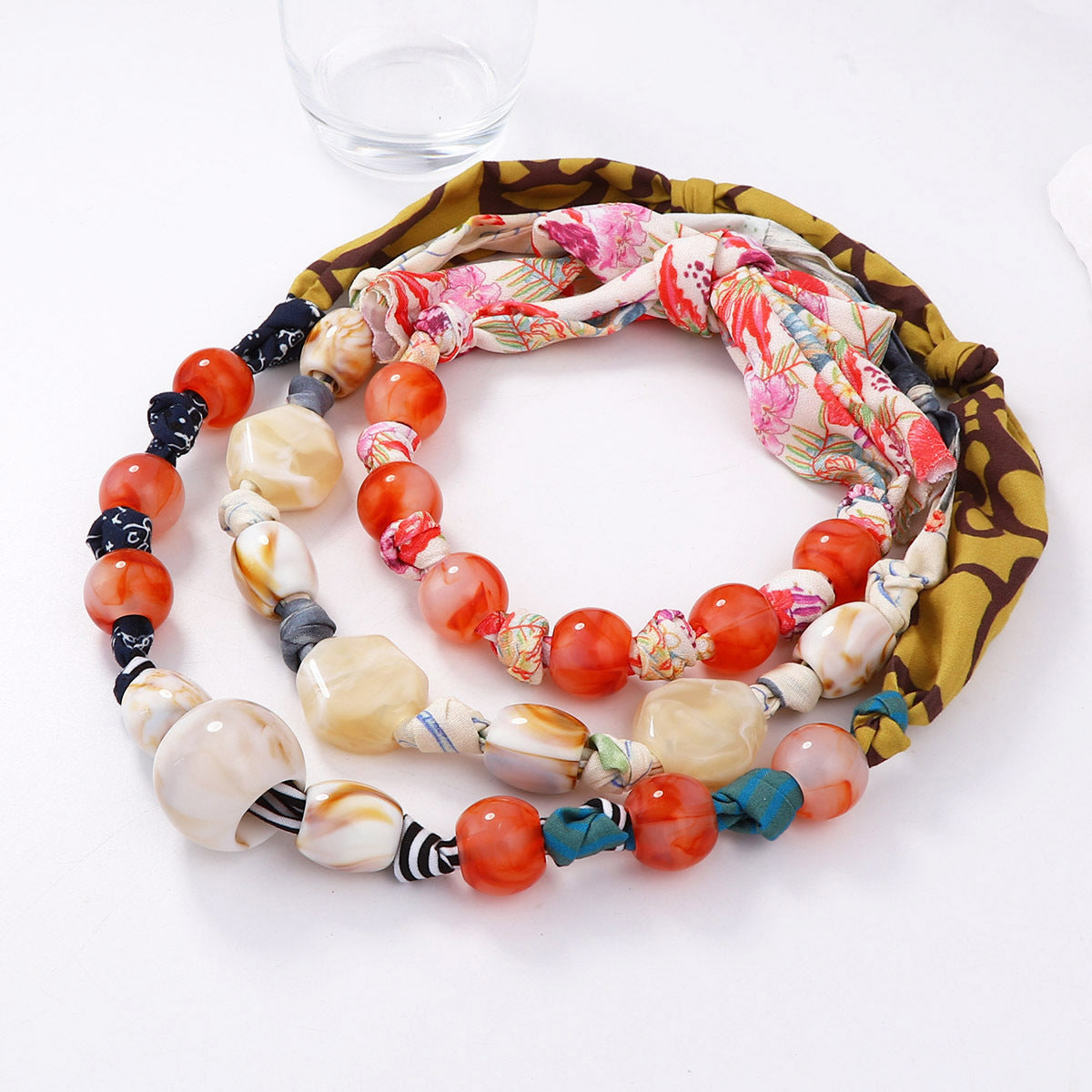 Stylish Handcrafted Multi-Layered Beaded Fabric Necklace – Unique Geometric Design for Effortless Chic and Casual Elegance