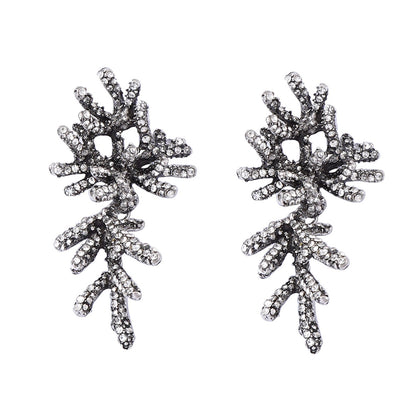 Stylish Allure: Unique Alloy Full-Diamond Coral Earrings for Women - Elegant, Versatile, and High-Quality Accessory Perfect for Any Occasion